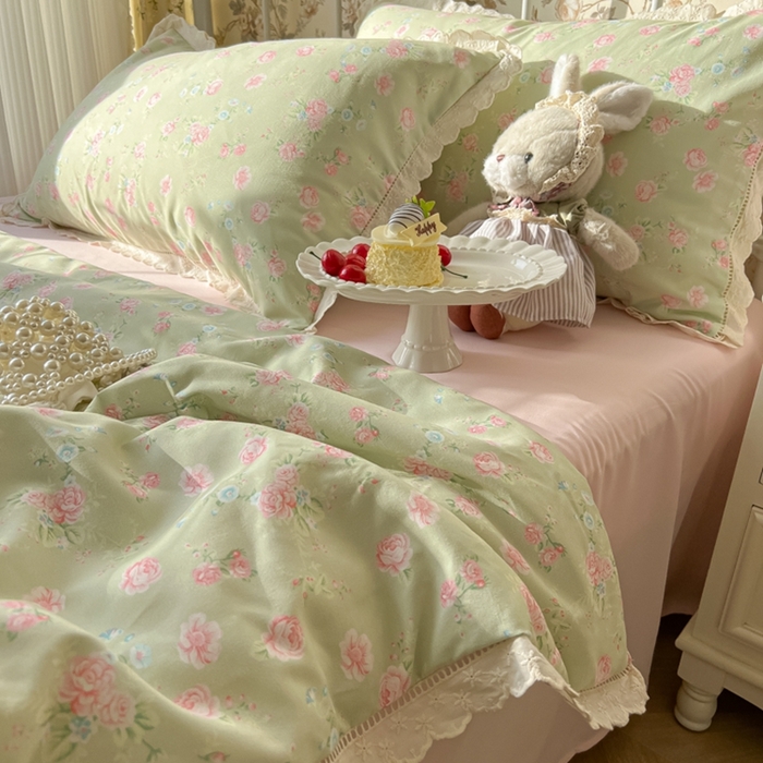 91家纺网 家纺一手货源 找家纺 （总）子钦家纺 2025新款韩版碎花法式风情花边水洗棉夏被夏凉被空调被四件套-风格二