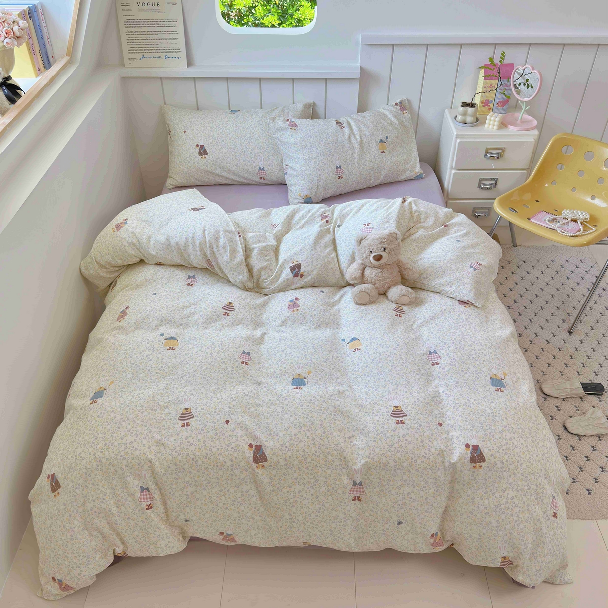 91家纺网 家纺一手货源 找家纺 于果 2025新款双层纱四件套第五批 原宿小兔