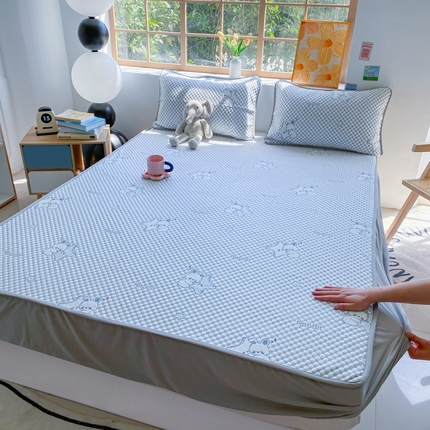 千朵 2025新款凉感PE冰豆豆提花床笠款凉席 星星兔蓝