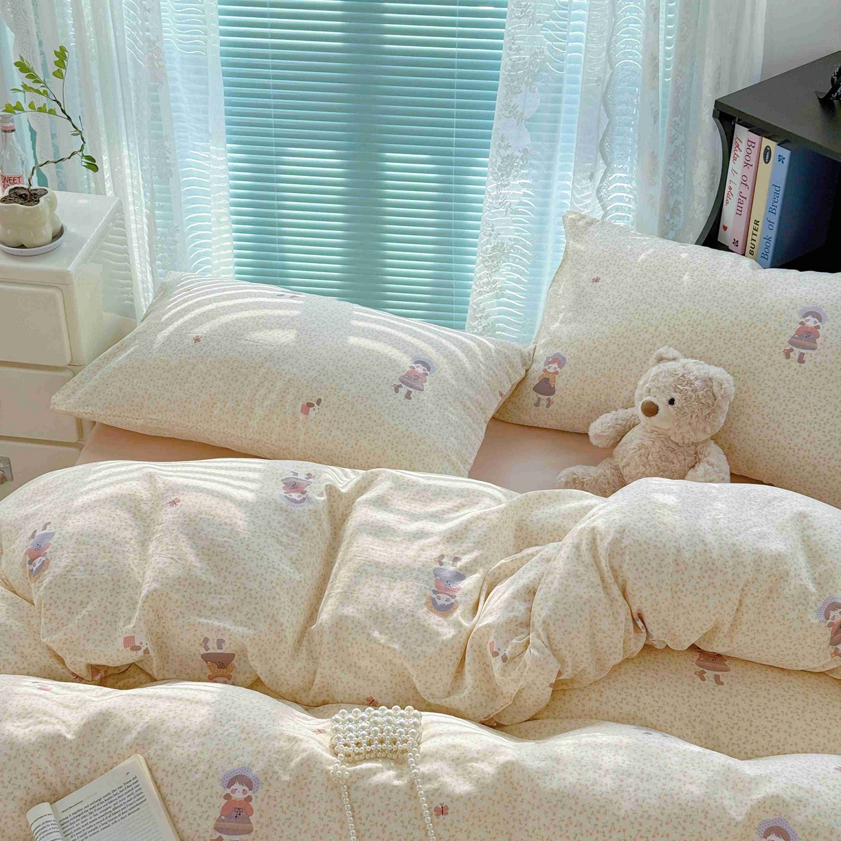 91家纺网 家纺一手货源 找家纺 于果 2025新款双层纱四件套第五批 春日女孩