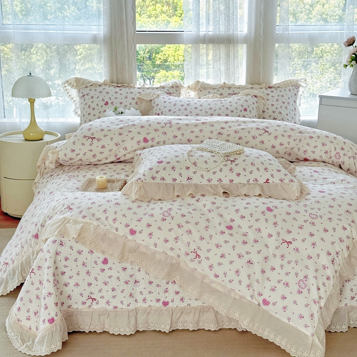 91家纺网 家纺一手货源 找家纺 添越家纺2025新款纯棉砂洗床盖三件套四件套系列花间小园