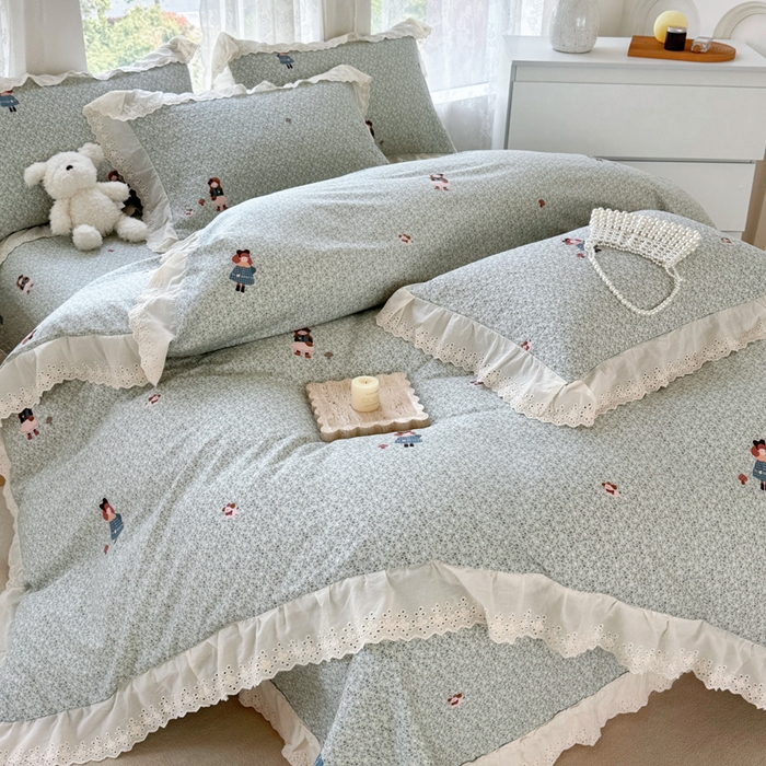 91家纺网 家纺一手货源 找家纺 添越家纺2025新款纯棉砂洗床盖三件套四件套系列森林女孩