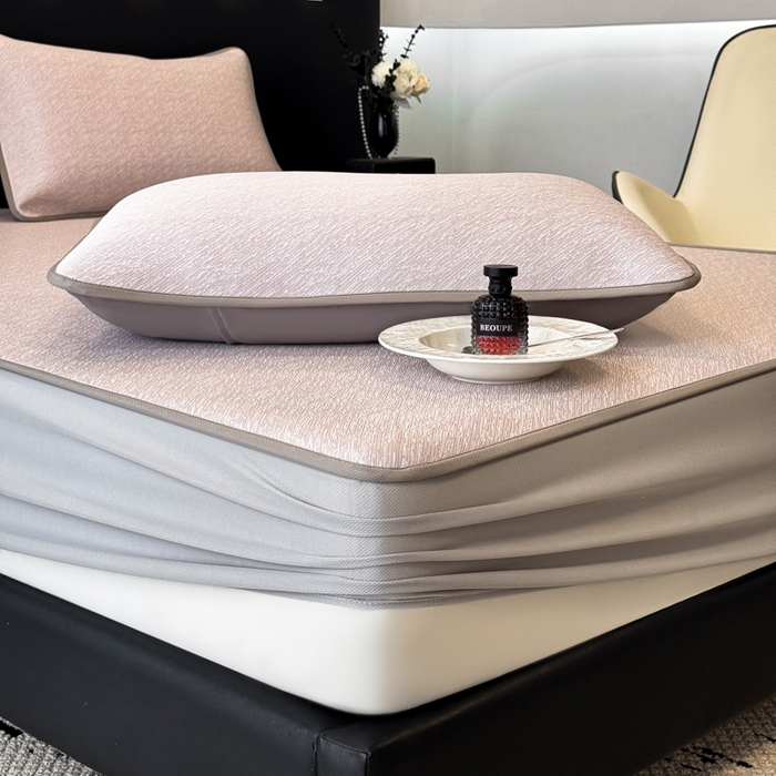 91家纺网 家纺一手货源 找家纺 九花鹿 2025新款凉感肌理纹冰丝席-床笠款 床笠款-肌理纹(豆沙）