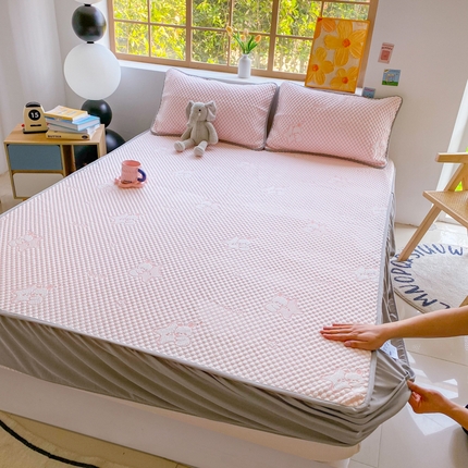 千朵 2025新款凉感PE冰豆豆提花床笠款凉席 星星兔粉