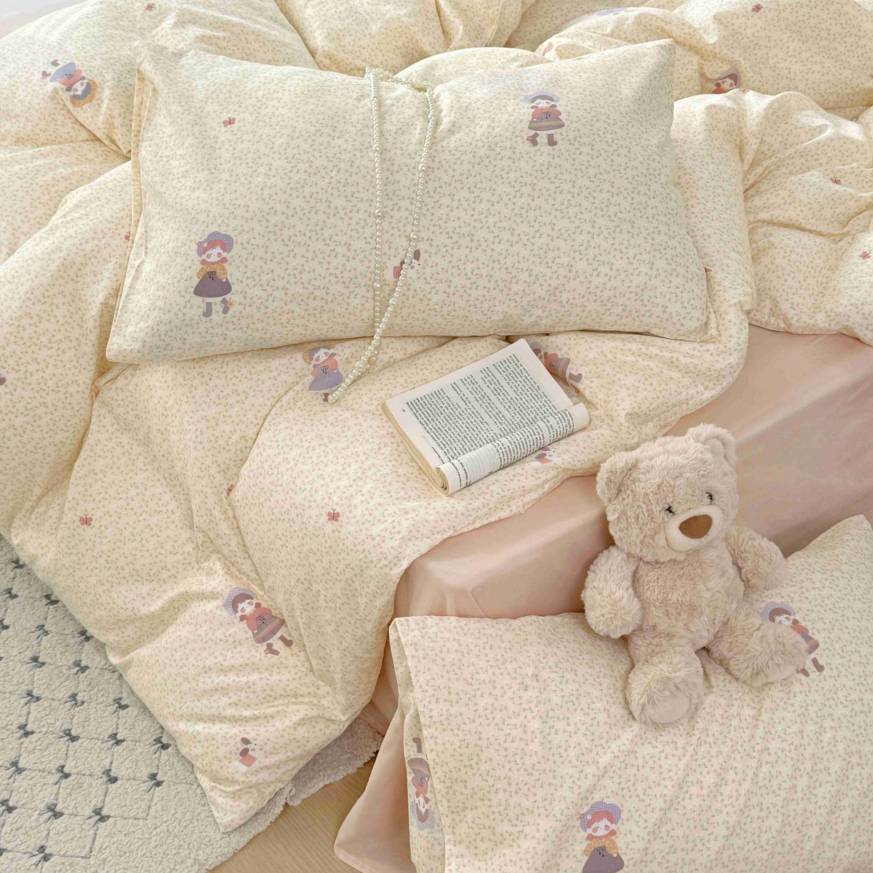 91家纺网 家纺一手货源 找家纺 于果 2025新款双层纱四件套第五批 春日女孩