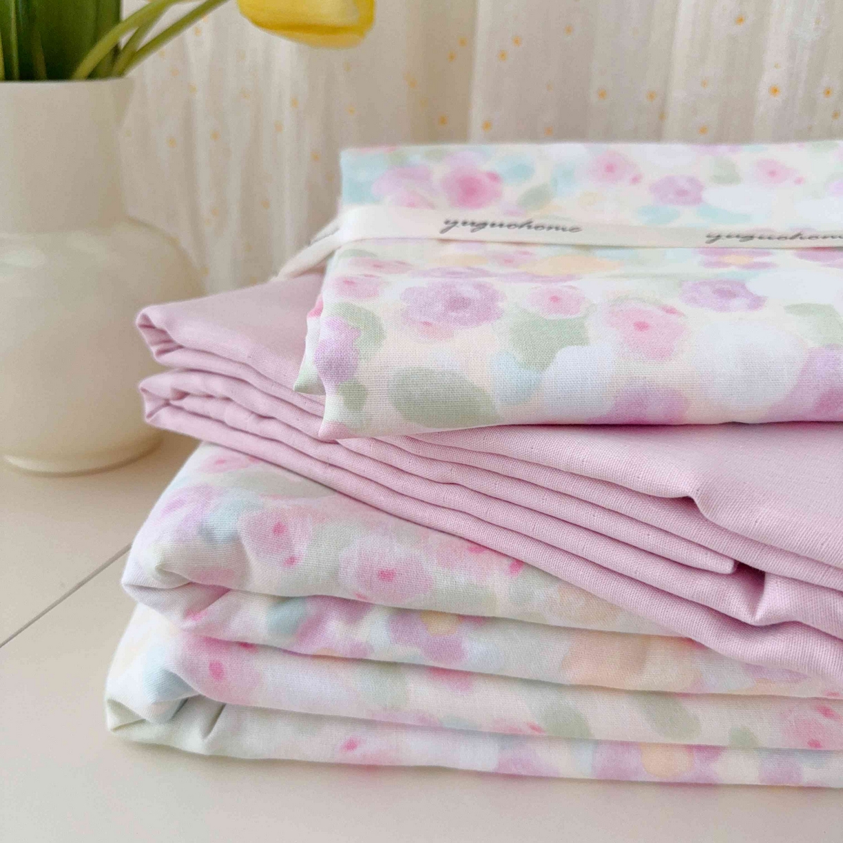 91家纺网 家纺一手货源 找家纺 于果 2025新款双层纱四件套第五批 桃之夭夭