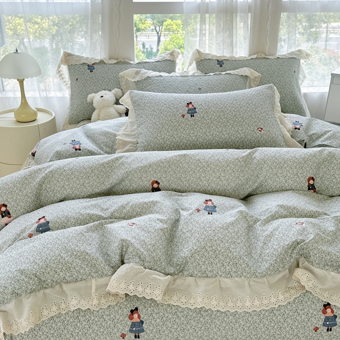 91家纺网 家纺一手货源 找家纺 添越家纺2025新款纯棉砂洗床盖三件套四件套系列森林女孩