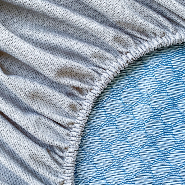 91家纺网 家纺一手货源 找家纺 千朵 2025新款凉感PE冰豆豆提花床笠款凉席 星星兔蓝