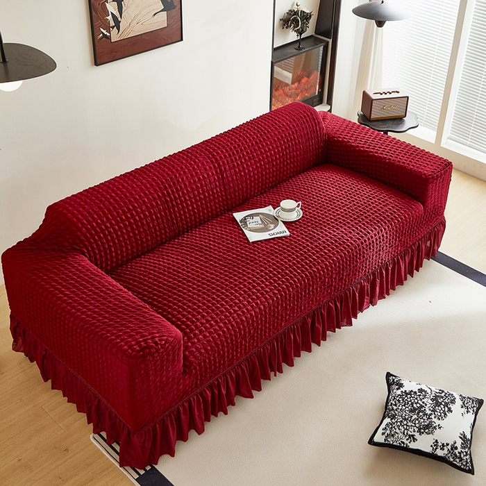 91家纺网 家纺一手货源 找家纺 飞翔家纺 2025新款泡泡纱沙发套 红色