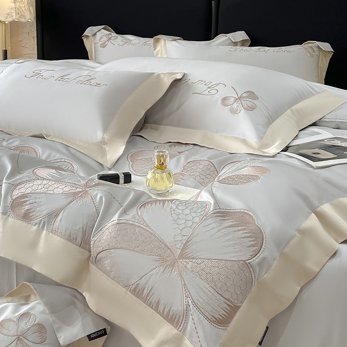 91家纺网 家纺一手货源 找家纺 【直播爆款】A类全棉四件套纯棉轻奢重工刺绣床单床笠夏季床单床笠床上用品 绮梦-烟灰