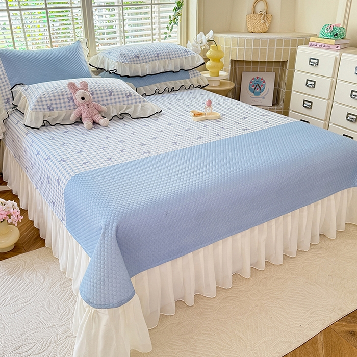 91家纺网 家纺一手货源 找家纺 金盛皇朝家纺 2025夏季新款冰丝凉豆豆床盖凉席 幽蓝蝶语