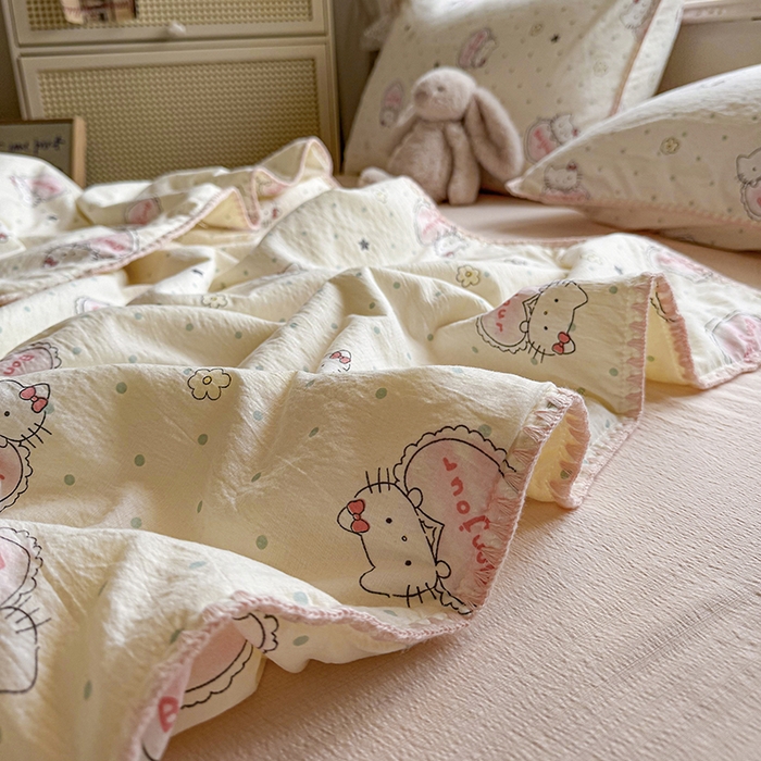 91家纺网 家纺一手货源 找家纺 晚爱家纺（原晚安家居）  2025新款A类母婴级云感双层纱三角针夏被贝壳边夏凉被春夏贝壳绣【可提供买家秀】 爱心kt