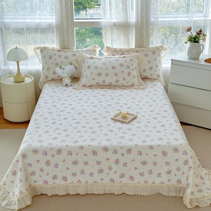 91家纺网 家纺一手货源 找家纺 添越家纺2025新款纯棉砂洗床盖三件套四件套系列花语