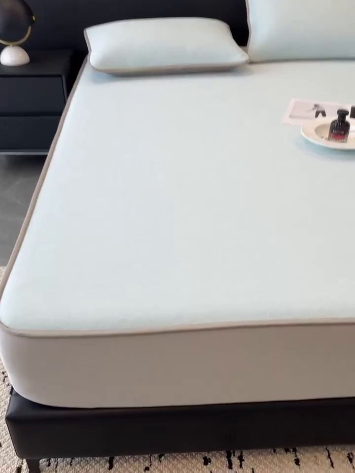 91家纺网 家纺一手货源 找家纺 九花鹿 2025新款凉感肌理纹冰丝席-床笠款 床笠款-肌理纹(米灰)