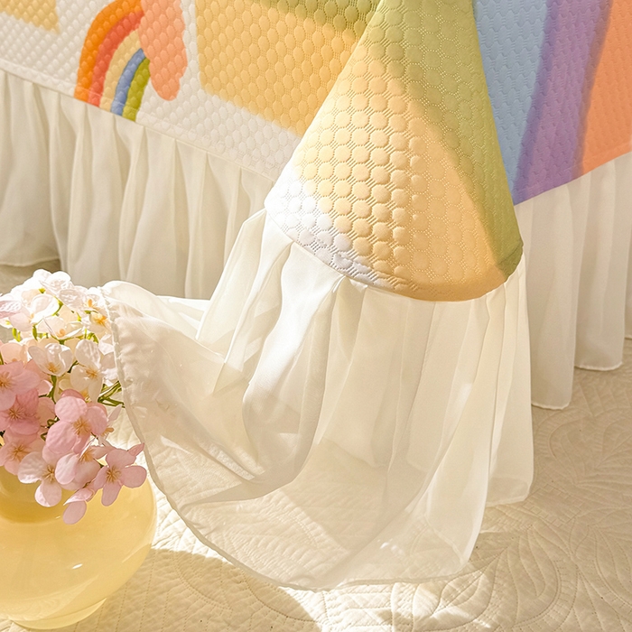 91家纺网 家纺一手货源 找家纺 金盛皇朝家纺 2025夏季新款冰丝凉豆豆床盖凉席 绚丽彩虹