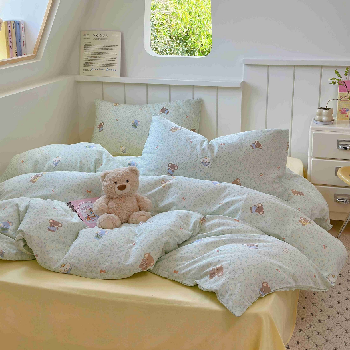 91家纺网 家纺一手货源 找家纺 于果 2025新款双层纱四件套第五批 少女象（绿）