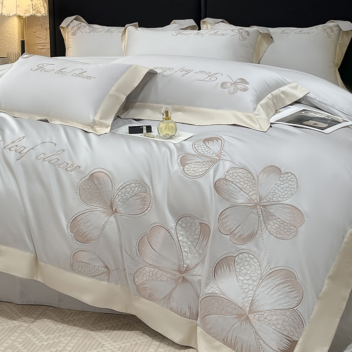 91家纺网 家纺一手货源 找家纺 【直播爆款】A类全棉四件套纯棉轻奢重工刺绣床单床笠夏季床单床笠床上用品 绮梦-烟灰