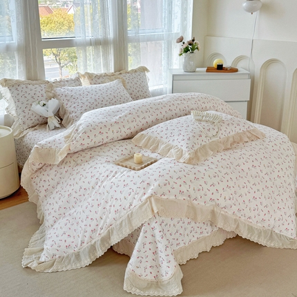 添越家纺2025新款纯棉砂洗床盖三件套四件套系列遇见