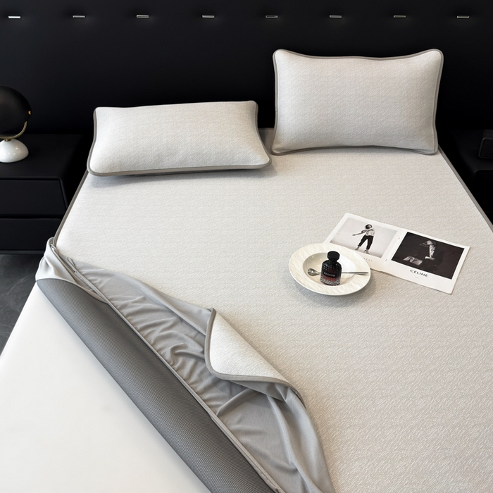 91家纺网 家纺一手货源 找家纺 九花鹿 2025新款凉感肌理纹冰丝席-床笠款 床笠款-肌理纹(米灰)