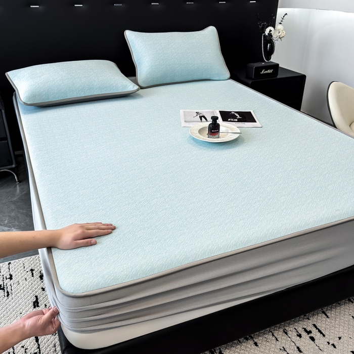 91家纺网 家纺一手货源 找家纺 （总）九花鹿 2025新款凉感肌理纹冰丝席-床笠款