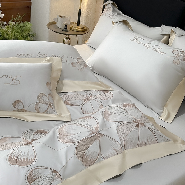 91家纺网 家纺一手货源 找家纺 【直播爆款】A类全棉四件套纯棉轻奢重工刺绣床单床笠夏季床单床笠床上用品 绮梦-烟灰