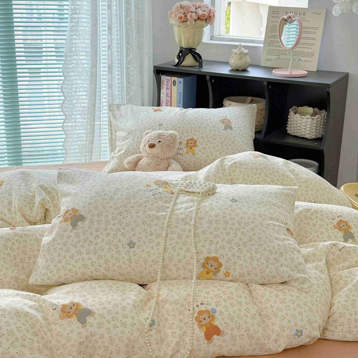 91家纺网 家纺一手货源 找家纺 于果 2025新款双层纱四件套第五批 萌萌狮