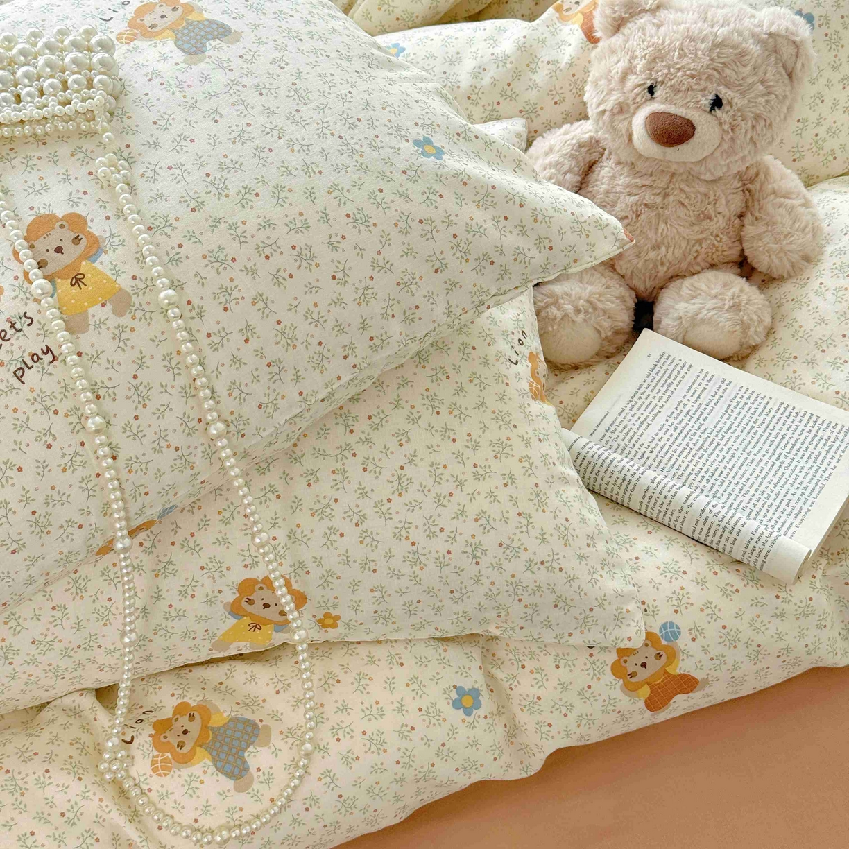 91家纺网 家纺一手货源 找家纺 于果 2025新款双层纱四件套第五批 萌萌狮