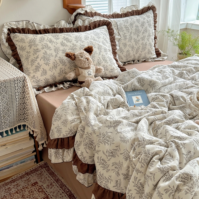 91家纺网 家纺一手货源 找家纺 （总）轻奢坊 2025新款复古风双层纱水洗棉夏被四件套