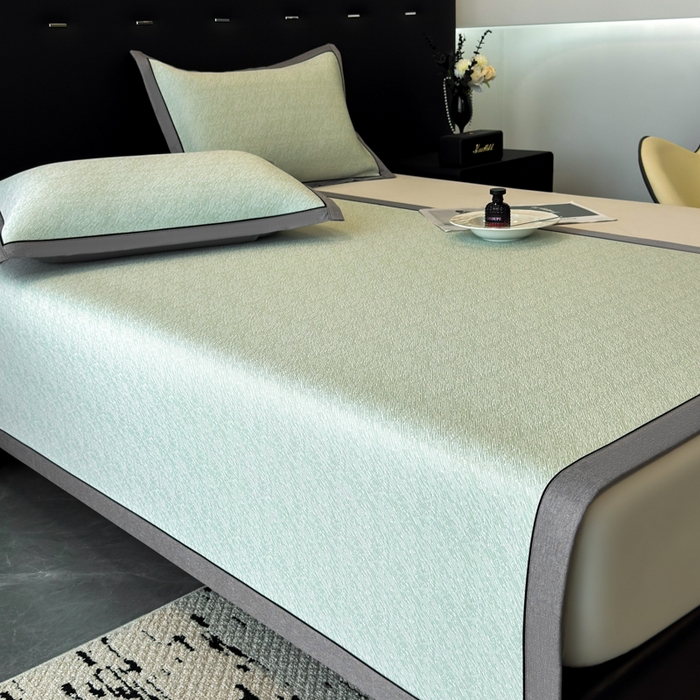 91家纺网 家纺一手货源 找家纺 九花鹿 2025新款凉感肌理纹冰丝席-床席款 肌理纹(豆绿）