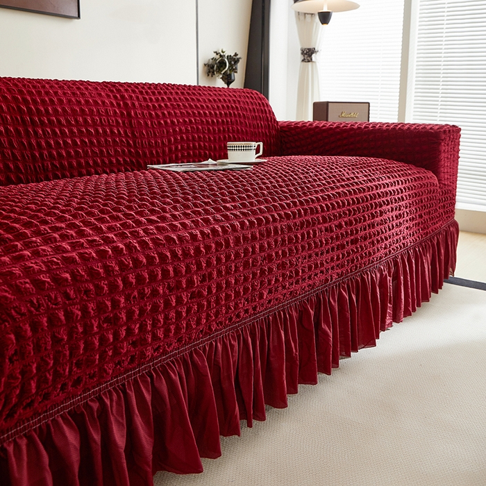 91家纺网 家纺一手货源 找家纺 飞翔家纺 2025新款泡泡纱沙发套 红色