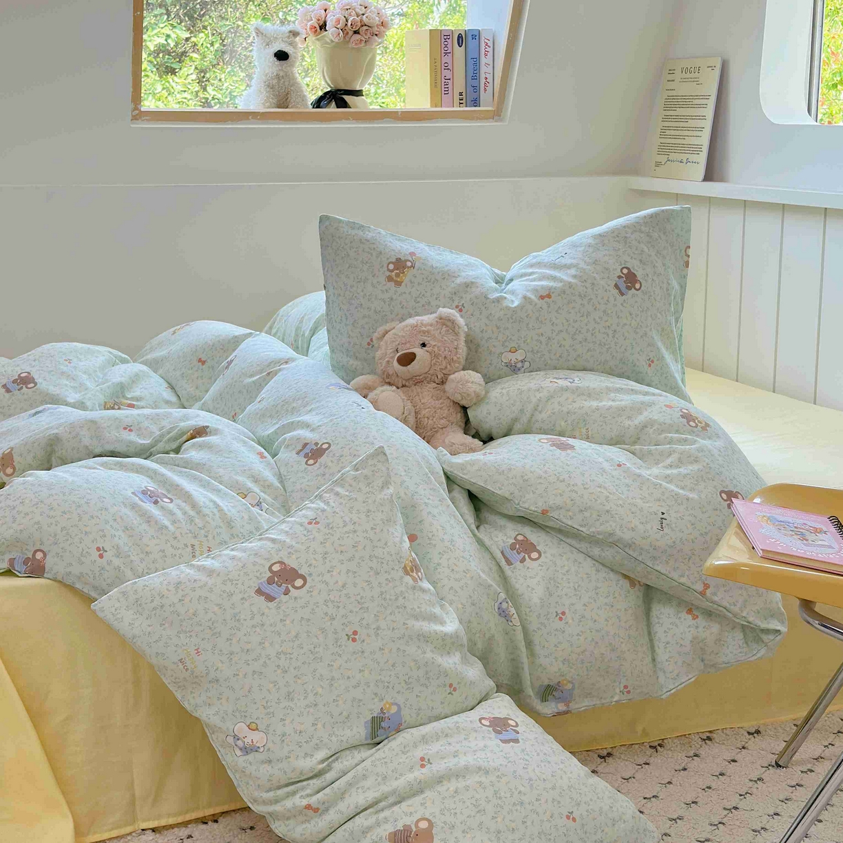 91家纺网 家纺一手货源 找家纺 于果 2025新款双层纱四件套第五批 少女象（绿）