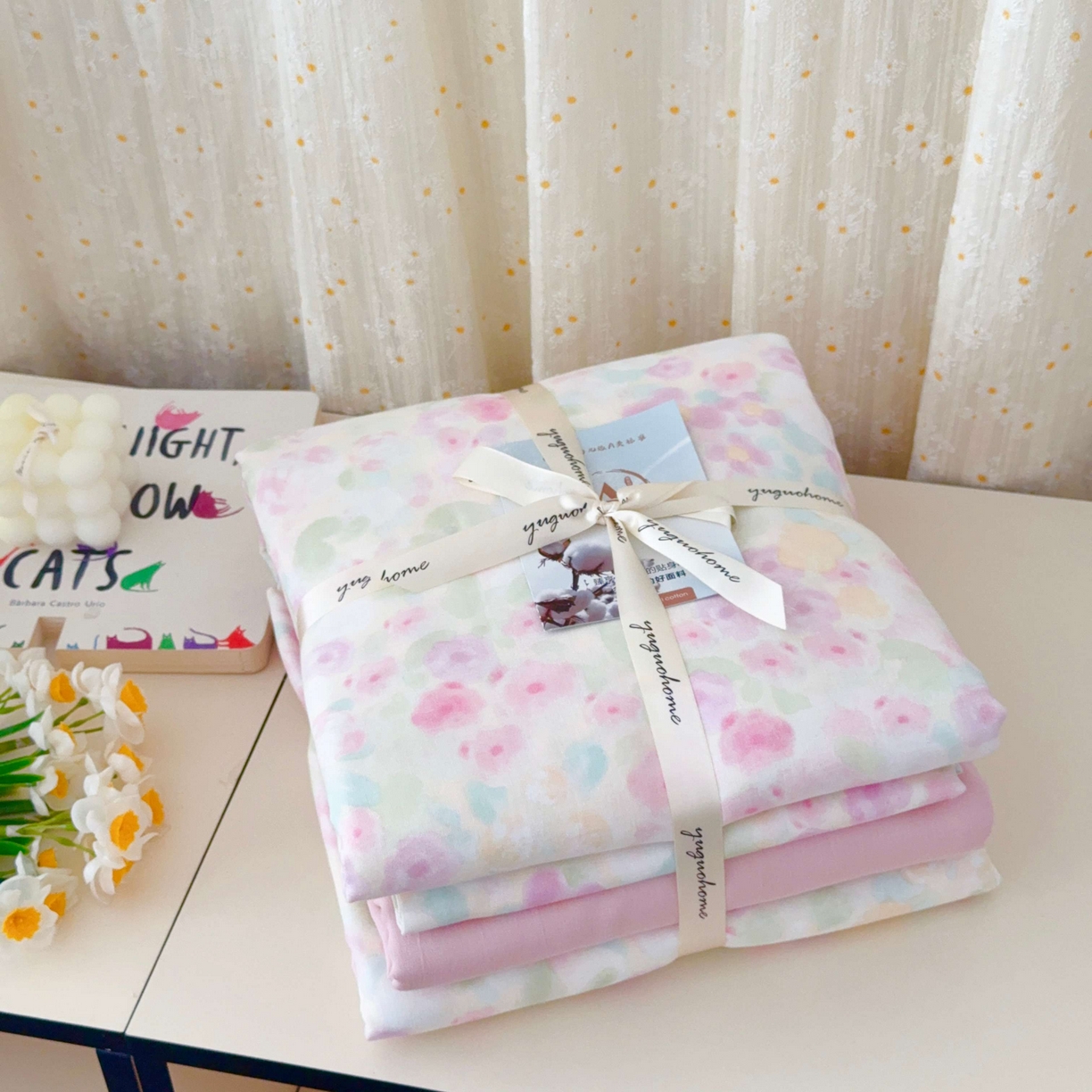 91家纺网 家纺一手货源 找家纺 于果 2025新款双层纱四件套第五批 桃之夭夭