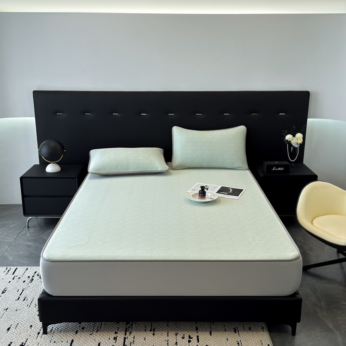 91家纺网 家纺一手货源 找家纺 九花鹿 2025新款凉感肌理纹冰丝席-床笠款 床笠款-肌理纹(豆绿）