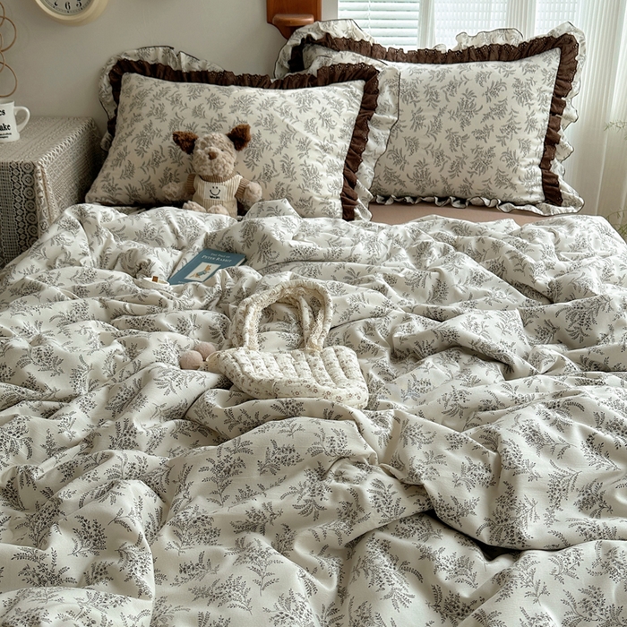 91家纺网 家纺一手货源 找家纺 轻奢坊 2025新款复古风双层纱水洗棉夏被四件套 夏被-麦穗白