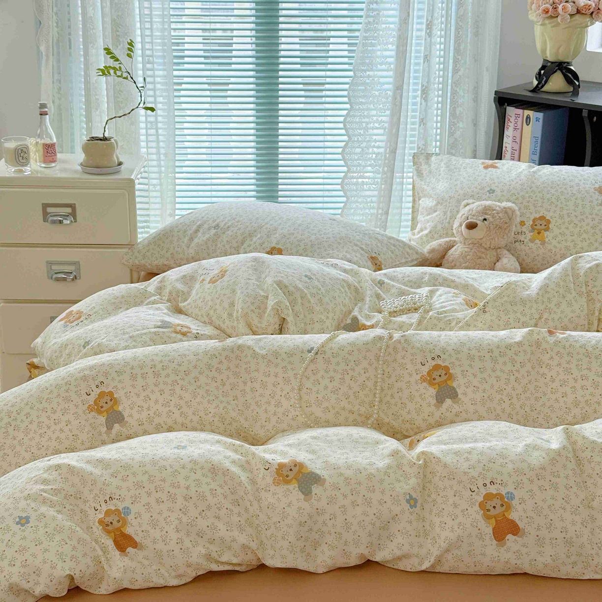 91家纺网 家纺一手货源 找家纺 于果 2025新款双层纱四件套第五批 萌萌狮