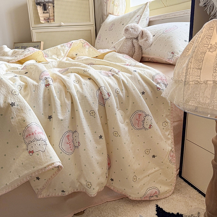 91家纺网 家纺一手货源 找家纺 晚爱家纺（原晚安家居）  2025新款A类母婴级云感双层纱三角针夏被贝壳边夏凉被春夏贝壳绣【可提供买家秀】 爱心kt