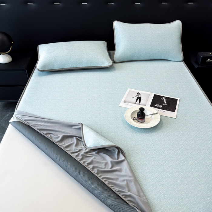 91家纺网 家纺一手货源 找家纺 九花鹿 2025新款凉感肌理纹冰丝席-床笠款 床笠款-肌理纹(天空蓝）