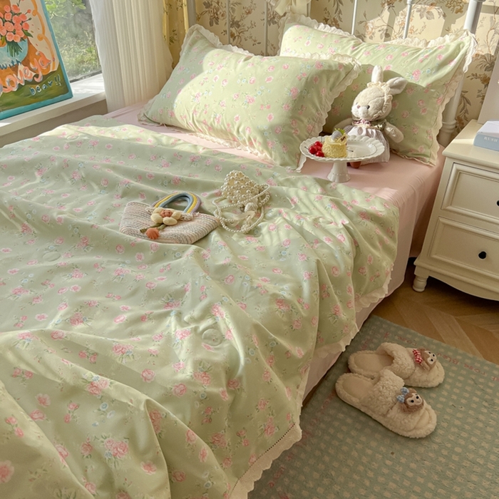 91家纺网 家纺一手货源 找家纺 （总）子钦家纺 2025新款韩版碎花法式风情花边水洗棉夏被夏凉被空调被四件套-风格二