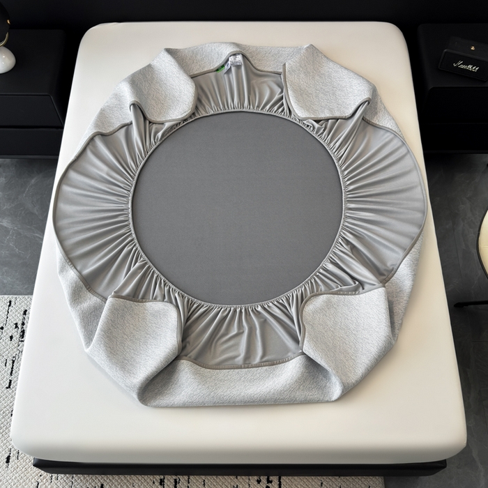 91家纺网 家纺一手货源 找家纺 九花鹿 2025新款凉感肌理纹冰丝席-床笠款 床笠款-肌理纹(银灰）