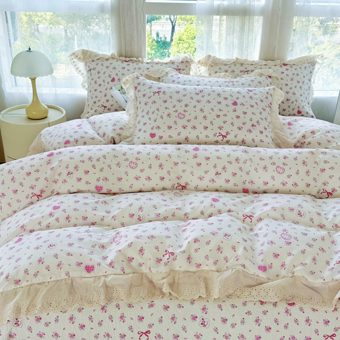 91家纺网 家纺一手货源 找家纺 添越家纺2025新款纯棉砂洗床盖三件套四件套系列花间小园