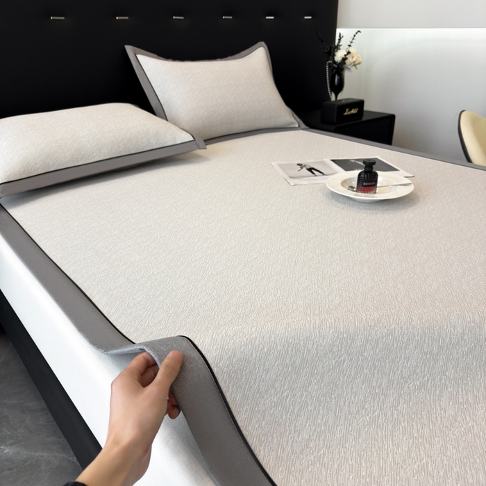 91家纺网 家纺一手货源 找家纺 九花鹿 2025新款凉感肌理纹冰丝席-床席款 肌理纹(米灰）