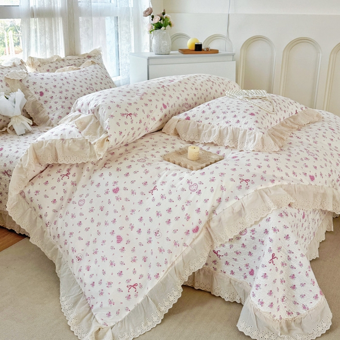 91家纺网 家纺一手货源 找家纺 添越家纺2025新款纯棉砂洗床盖三件套四件套系列花间小园