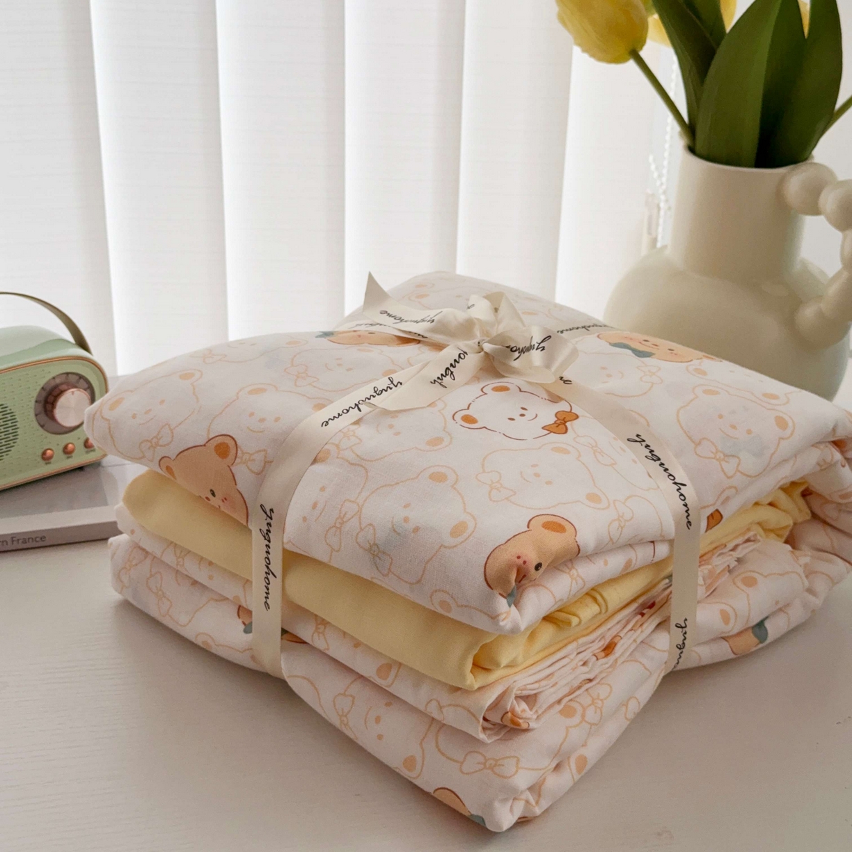 91家纺网 家纺一手货源 找家纺 于果 2025新款双层纱四件套第五批 瑞迪熊