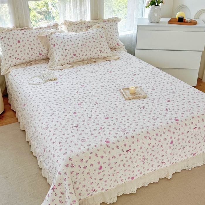 91家纺网 家纺一手货源 找家纺 添越家纺2025新款纯棉砂洗床盖三件套四件套系列花间小园