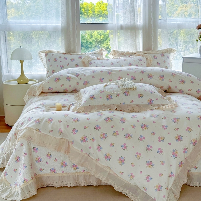 91家纺网 家纺一手货源 找家纺 添越家纺2025新款纯棉砂洗床盖三件套四件套系列花语