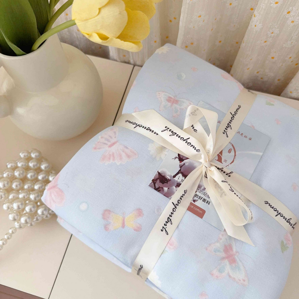 91家纺网 家纺一手货源 找家纺 于果 2025新款双层纱四件套第五批 雨蝶