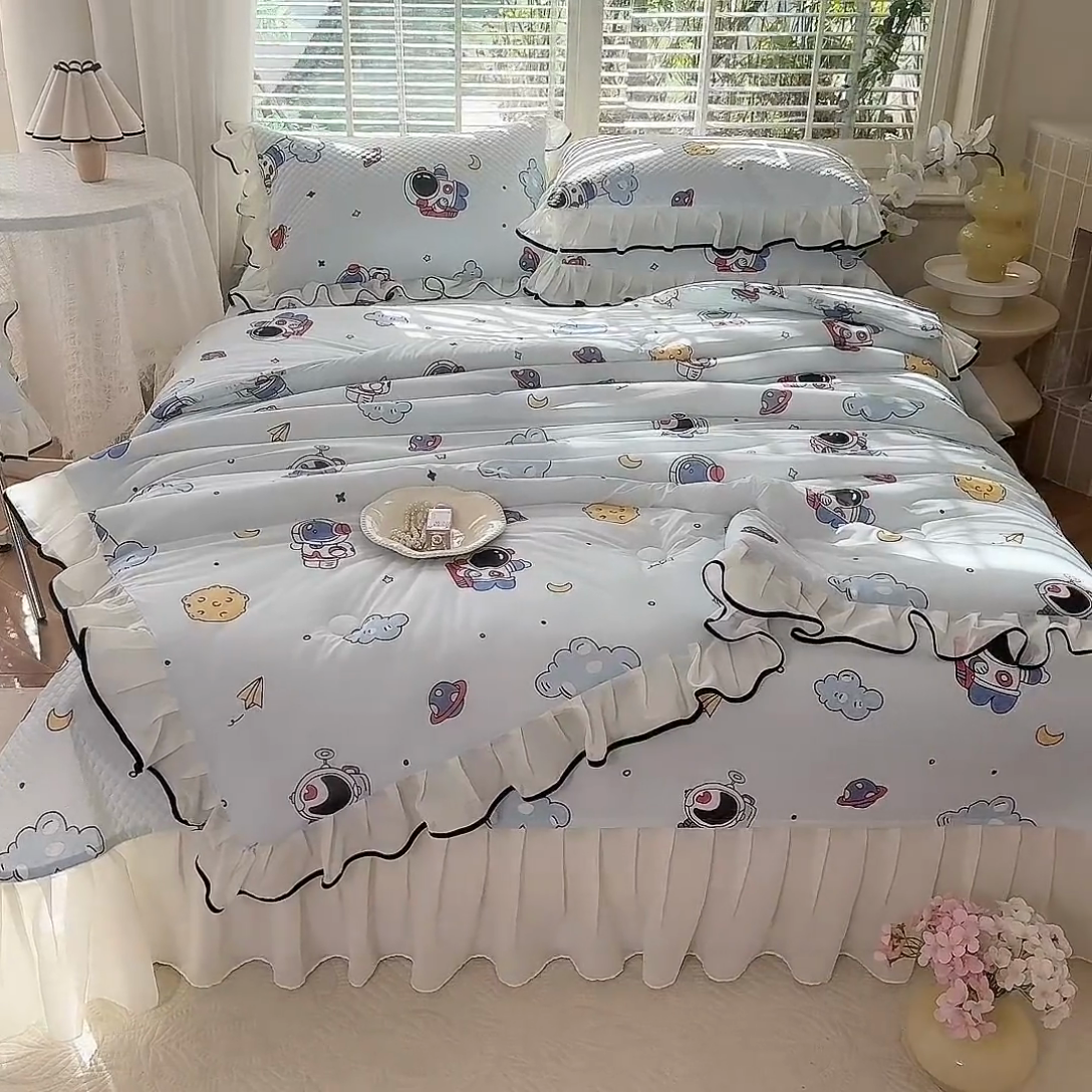 91家纺网 家纺一手货源 找家纺 金盛皇朝家纺 2025夏季新款冰丝凉豆豆床盖凉席 宇宙天空