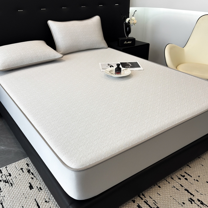 91家纺网 家纺一手货源 找家纺 九花鹿 2025新款凉感肌理纹冰丝席-床笠款 床笠款-肌理纹(米灰)