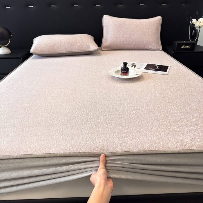 91家纺网 家纺一手货源 找家纺 九花鹿 2025新款凉感肌理纹冰丝席-床笠款 床笠款-肌理纹(豆沙）