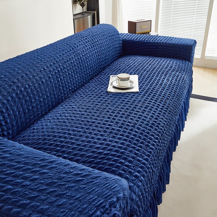 91家纺网 家纺一手货源 找家纺 飞翔家纺 2025新款泡泡纱沙发套 蓝色